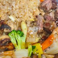 Hibachi Steak & Shrimp · Hibachi Style Steak and Shrimp with wok sauteed vegetables and fried rice.  Served with mush...