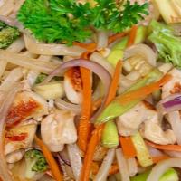 Chicken Yaki Udon · Stir-fried Japanese udon with vegetables.