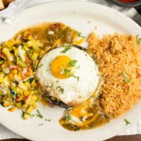 Blue Corn Stacked Enchiladas · new mexican blue corn stacked enchiladas | fried egg | choice of cheese or meat | sopapilla ...