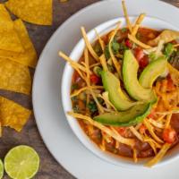 Chicken Tortilla Soup (Bowl) · Seasoned grilled chicken with fresh vegetables, rice, green onions, pico de gallo. Served ov...