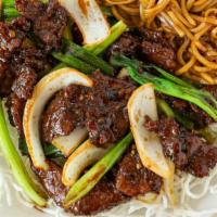 Mongolian Beef · Rich mild soy and garlic with white and green onions.