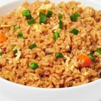 Egg Fried Rice · Fried rice with egg, bean sprouts, carrots, onions, and peas.