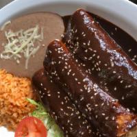 Mole Enchiladas · Comes with Rice and Beans