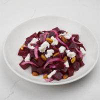 Roasted Beets · roasted beets, red onion, pistachio, goat cheese, red wine vinaigrette