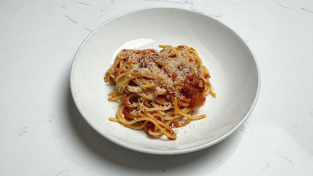 Kids Pasta Marinara  · spaghetti with marinara and grana padano cheese