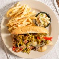Smokin' Philly · Hickory smoked brisket sautéed with red and green peppers and onion topped with your choice ...