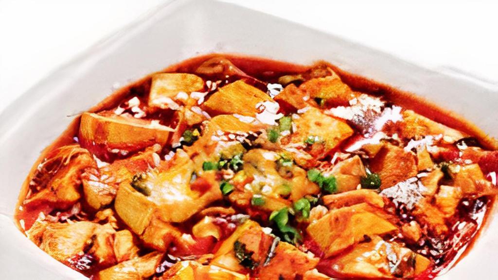 Szechuan Beancurd (Tofu) · 🌶️ Authentic Szechuan dish. Soft tofu sautéed w/ special hot sauce that has black beans and peppercorns.