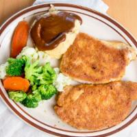 Boneless Pork Chops · A hearty choice of two center cut boneless chops lightly seasoned and grilled or order ‘em w...