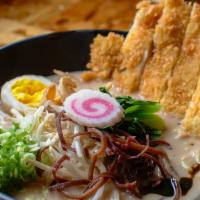 Tonkatsu Chicken · Ramen noodle, pork base, fried chicken breast, bamboo shoots, bok choy,bean sprouts, green o...