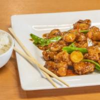 General Tso'S Chicken · Crispy coated dark meat chicken with snow peas, broccoli, and water chestnut in chef's spicy...
