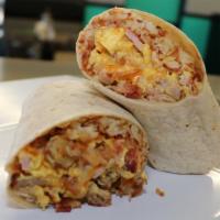 Breakfast Burrito · Stuffed with hash brown, eggs, cheese and choice of meat.