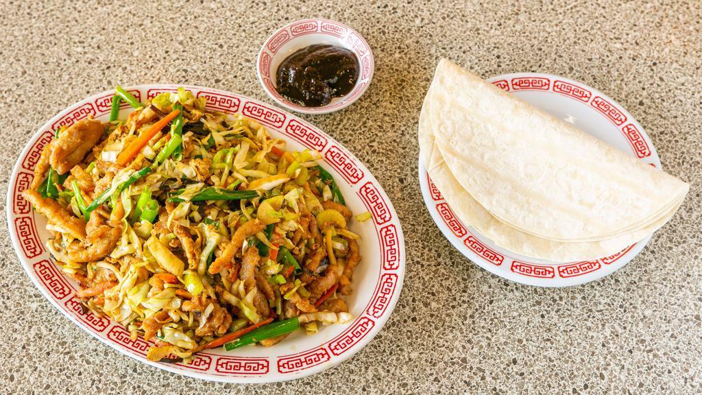 Mu Shu Pork · Fresh Pork Sautéed with Cabbage, Scallions, Bamboo Shoots, Mushrooms, and Eggs Wrapped with (4) Mandarin Pancakes with flavorful Hoisin Sauce. Extra Pancakes for an additional charge.