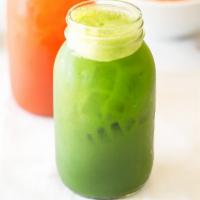 Green Energizer · Kale, collard greens, apple, cucumber, lemon, ginger.