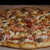 Meat Lovers · Pepperoni, sausage, ham, beef, breakfast bacon, Canadian bacon.