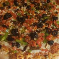 Veggie · Mushrooms, red onion, tomatoes, black olive and green pepper