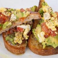 Avocado Toast · Noble Country Bread / Olive Oil and Lime Mashed Avocado / Diced Hard Boiled Egg / Heirloom T...