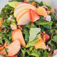 Pink Lady Salad · Rainbow Chard / Butter Lettuce / Pink Lady Apples / Pink Grapefruit / Strawberries / Spicy W...