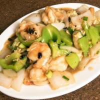 Shrimp With Lobster Sauce · Shrimp sautéed with egg, green peppers and onions in a black bean sauce.