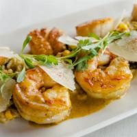 Mojo Shrimp & Scallops · Poblano corn rice, manchego cheese, micro cilantro