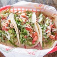 3 Soft Tacos · Served on corn or flour tortillas with pico de gallo, avocado-lime crème, and lettuce. Choic...