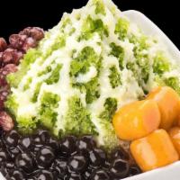 Matcha Jelly W/ Sweet Potato, Red Bean And Boba (Crushed Ice) · Matcha Jelly with sweet potato, red bean and boba Crushed ice with Matcha syrup and milk fla...