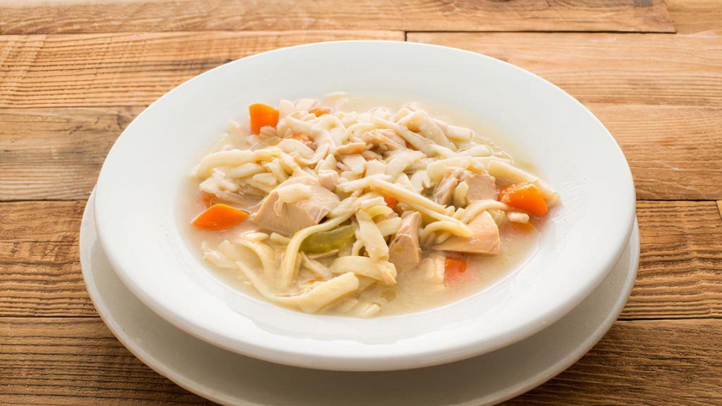 Bowl Of Homemade Chicken Noodle Soup · An 16 oz. bowl of our homemade chicken noodle soup!