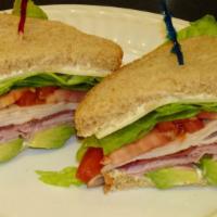 California Club · Ham, turkey, bacon, provolone, lettuce, tomato, avocado, best foods mayo, and our housemade ...