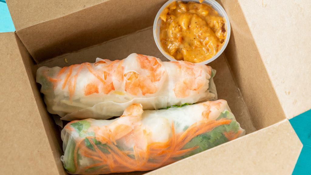 Salad Rolls (2) · Choose from: 
Shrimp
Chicken 
tofu 
rice paper, lettuce, shredded carrots, bean sprouts, and noodle