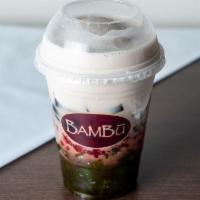 Bambu Favorite · Vegan. Hạt lựu sương sáo bánh lọt. Red tapioca, grass jelly, pandan jelly, coconut milk. 250...
