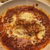 Mama'S Meat Lasagna · Homemade lasagna with Italian sausage and meatballs, topped with red sauce and melted mozzar...