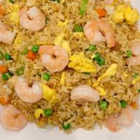 Shrimp Fried Rice · shrimp, rice, green onion, carrot, pea, egg.