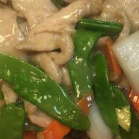 Large Moo Goo Gai Pan · White meat. Served with white rice.