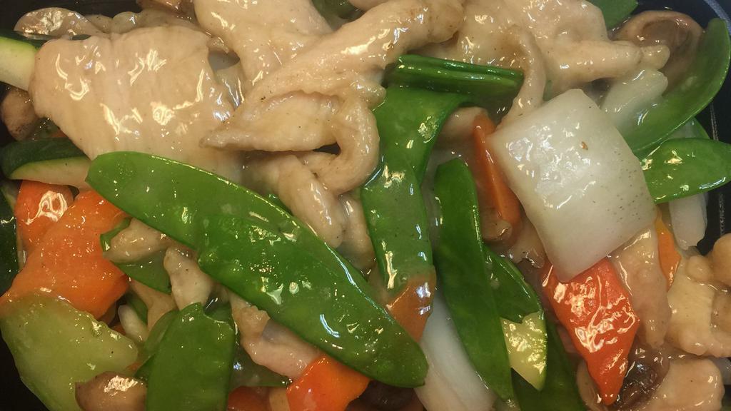 Large Moo Goo Gai Pan · White meat. Served with white rice.