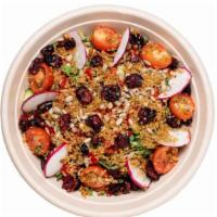 Kale And Quinoa Salad · Kale, sliced radish, red pepper, sunflower seeds, cucumbers, tomatoes, ginger vinaigrette, f...