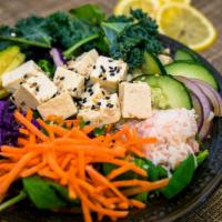 Vege&Tofu · your choice of size and base, tofu, green onion, cilantro, seaweed salad, avocado, ginger, c...
