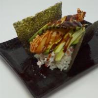 Shrimp Tempura Hand Roll · Shrimp Tempura,  Avocado, Cucumber, Seaweed, Rice, Eel Sauce