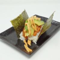 Spicy Tuna Hand Roll · Spicy Tuna,  Avocado, Cucumber, Seaweed, Rice