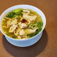 Grass Noodle Soup (No Meat) · Glass noodles with white and green onion in a clear broth.