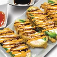 Jalapeno Poppers (4) · Jalapeno stuffed with cream cheese and crabmeat, tempura battered and deep fried with a ligh...
