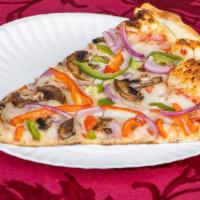 Veggie · Marinara sauce, Mozzarella cheese, mushrooms, red onions, green and red bell peppers.