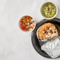 Burritos · Large flour tortilla filled with rice, whole beans, and choice of protein.