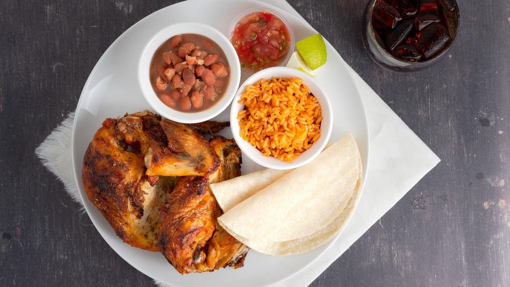 Indv. Combo #3 · 3 piece (Thigh, leg and wing), two sides, salsa, (3) tortillas and regular drink