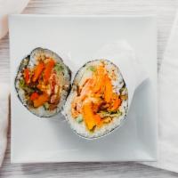 Buddha Roll Sushi Burrito · Spicy. Veggie. Tempura yam, carrot, kabocha, fresh cucumber, avocado, lettuce, tofu, tomato,...