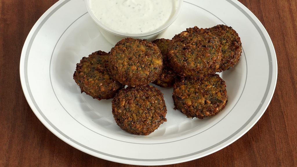 Falafel (Each) · Vegetarian, gluten-free. Homemade with garbanzo beans, fava beans, and vegetables.
