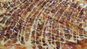 Bbq Chicken Bacon · Bbq chicken, bacon and Mozzarella cheese drizzled with homemade bbq sauce.