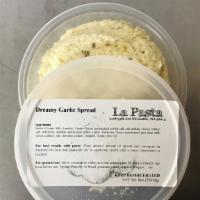 Garlic Spread · Eight-ounce tub of cream cheese-based roasted garlic spread for use as white sauce on pasta ...