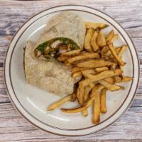 The Chipotle Chicken  Wrap · Spring mix with tomatoes, Cheddar cheese, avocado ranch, chipotle sauce, flour tortilla or s...