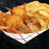 Tôm & Khoái Chiên / Fried Shrimp & French Fries · Five pieces. The crispy, delicious fried shrimp and fried French served with sauce are a del...