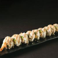 Crunch Roll · Shrimp tempura, crab salad and avocado topped with crunch flakes, unagi sauce.