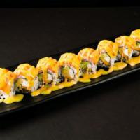 Salmon Delight · Cream cheese, avocado and mango topped salmon drizzled spicy mayo and mango sauce.